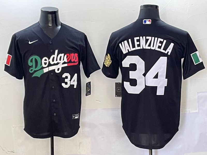 Men Los Angeles Dodgers 34 Valenzuela Black Mexico Game Nike 2025 MLB Jersey style 4